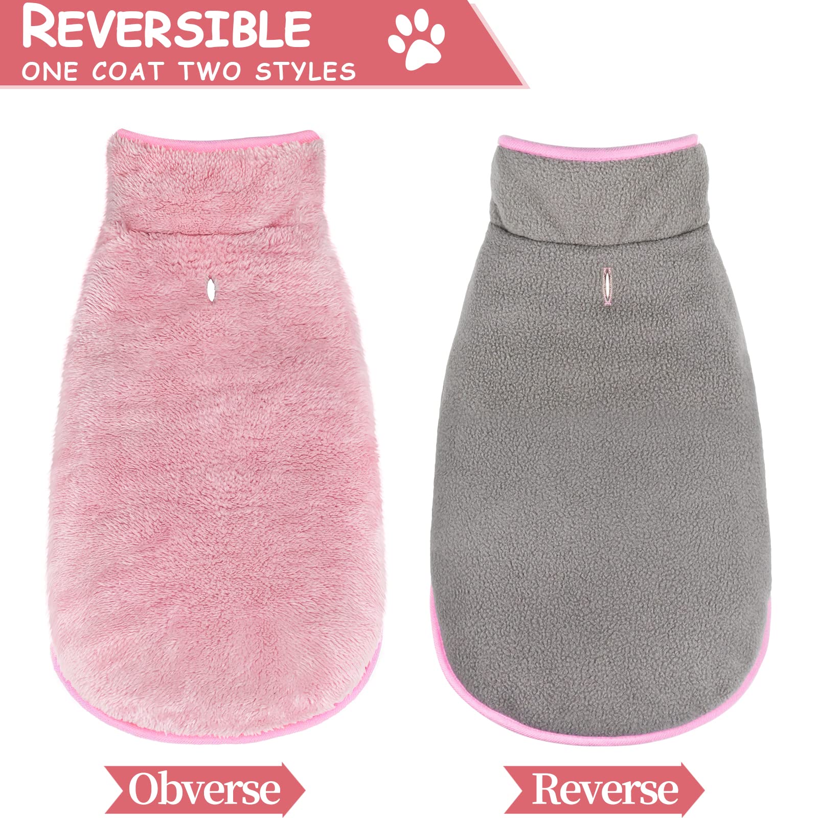 Malier Cappotto invernale per cani, reversibile in pile per cani, giacca per cani, giacca per cani di taglia piccola, media e grande (piccola, rosa)