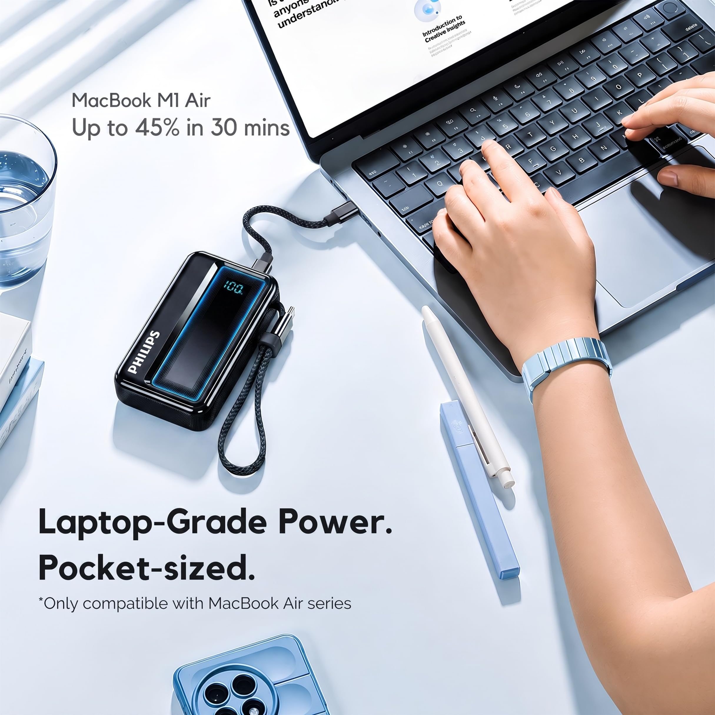 Philips DLP2721NB/94 20000mAh 45W Fast Charging Power Bank with Built-in Type-C Cable (Dark Slate) | Digital LED Display | Lithium Polymer | 2 Type-C & USB-A | Pocket Size | Compact & Travel-Friendly — Amazon image 6