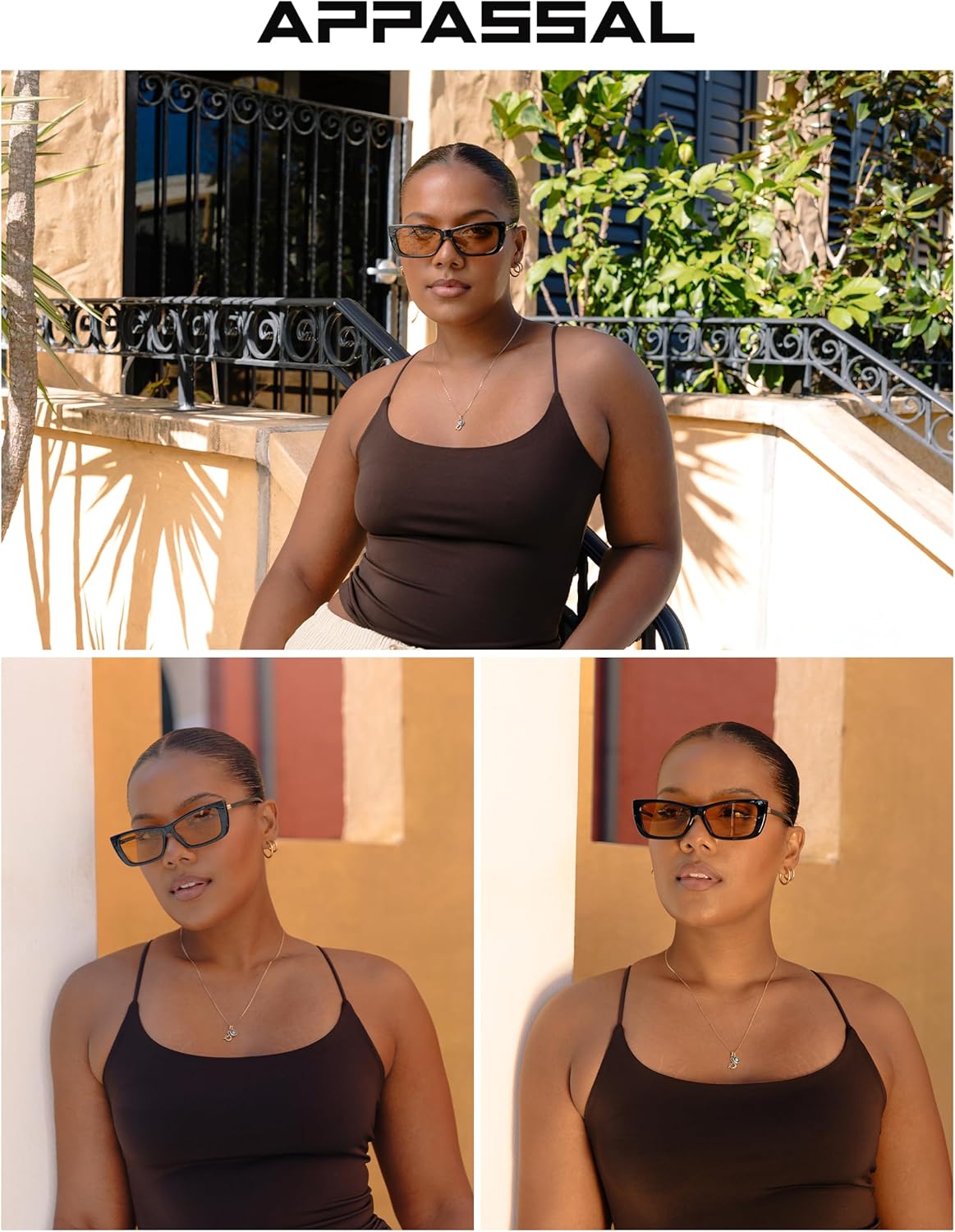 Retro Rectangle Sunglasses for Women Trendy Cateye 90s Narrow Vintage Sunnies AP3724 - Image 2