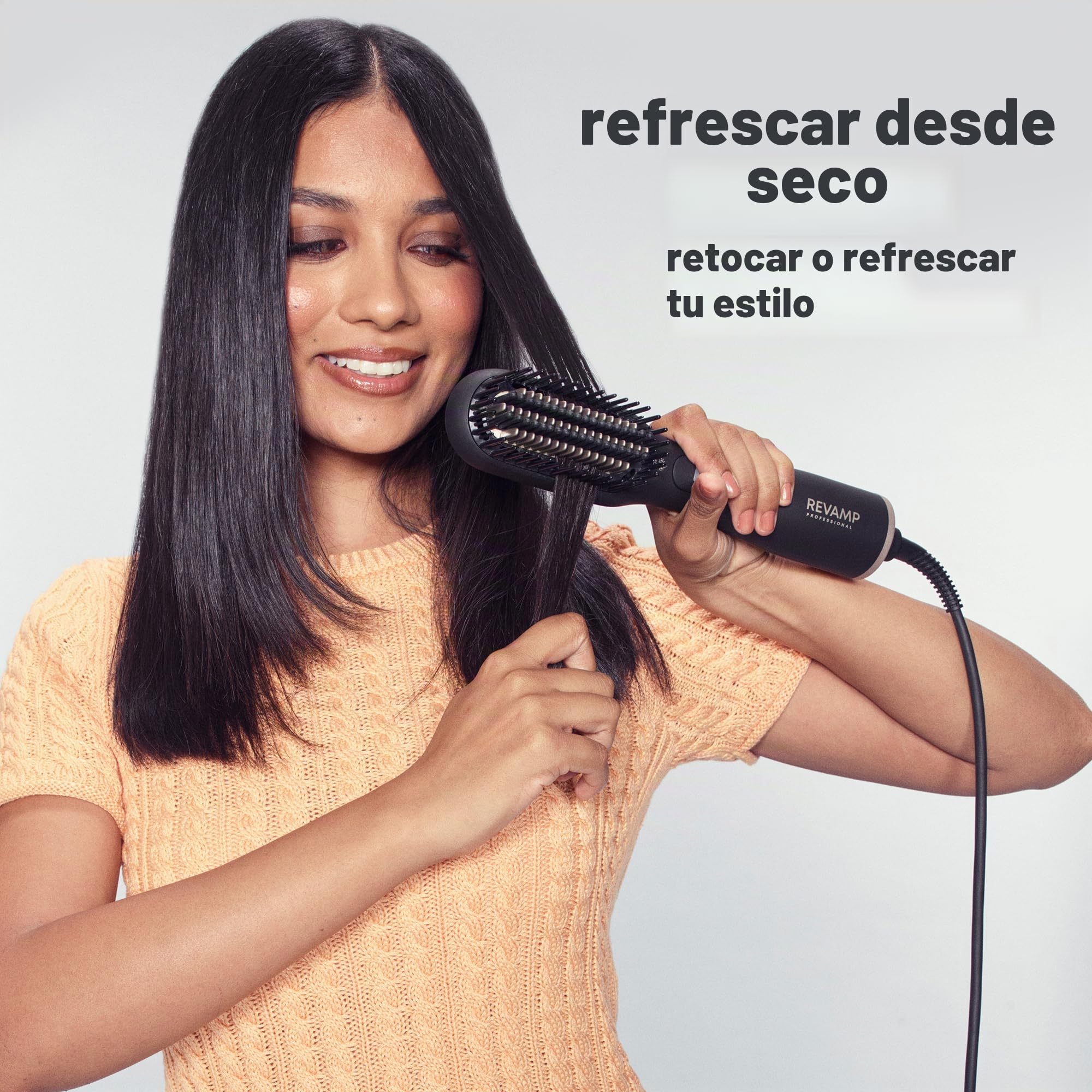 REVAMP Progloss Deepform Cepillo Alisador Cerámica - 2 en 1 | Cepillo Calentador, Aire Caliente, Cabello Húmedo y Seco, Suavidad y Brillo Profesional