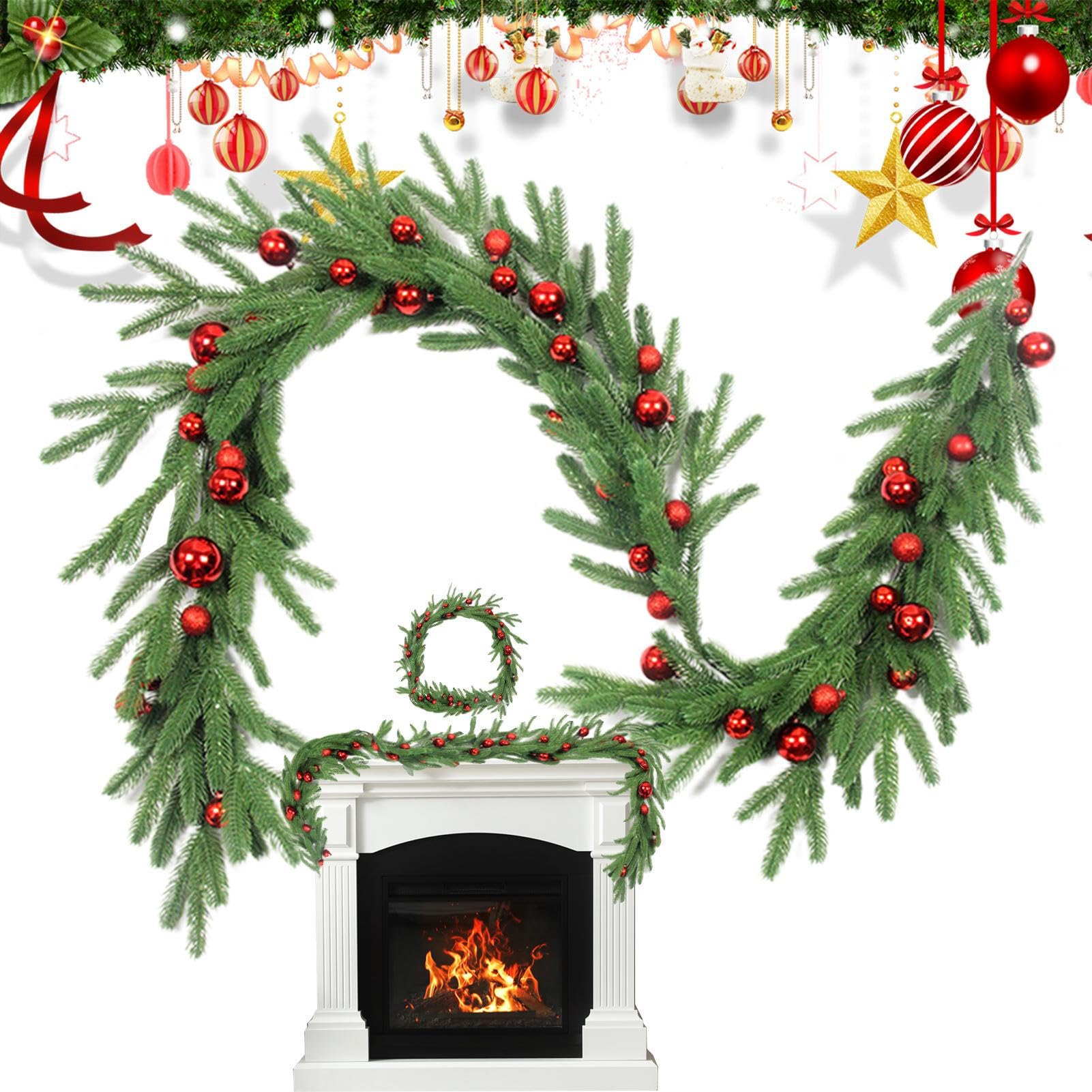 Couronne De Porte De Noël Décoration Murale et Porte en Branches de Pin | Guirlande Décorative En Végétation Artificielle Pour Décoration Maison Intérieur Extérieur Terrasse Jardin