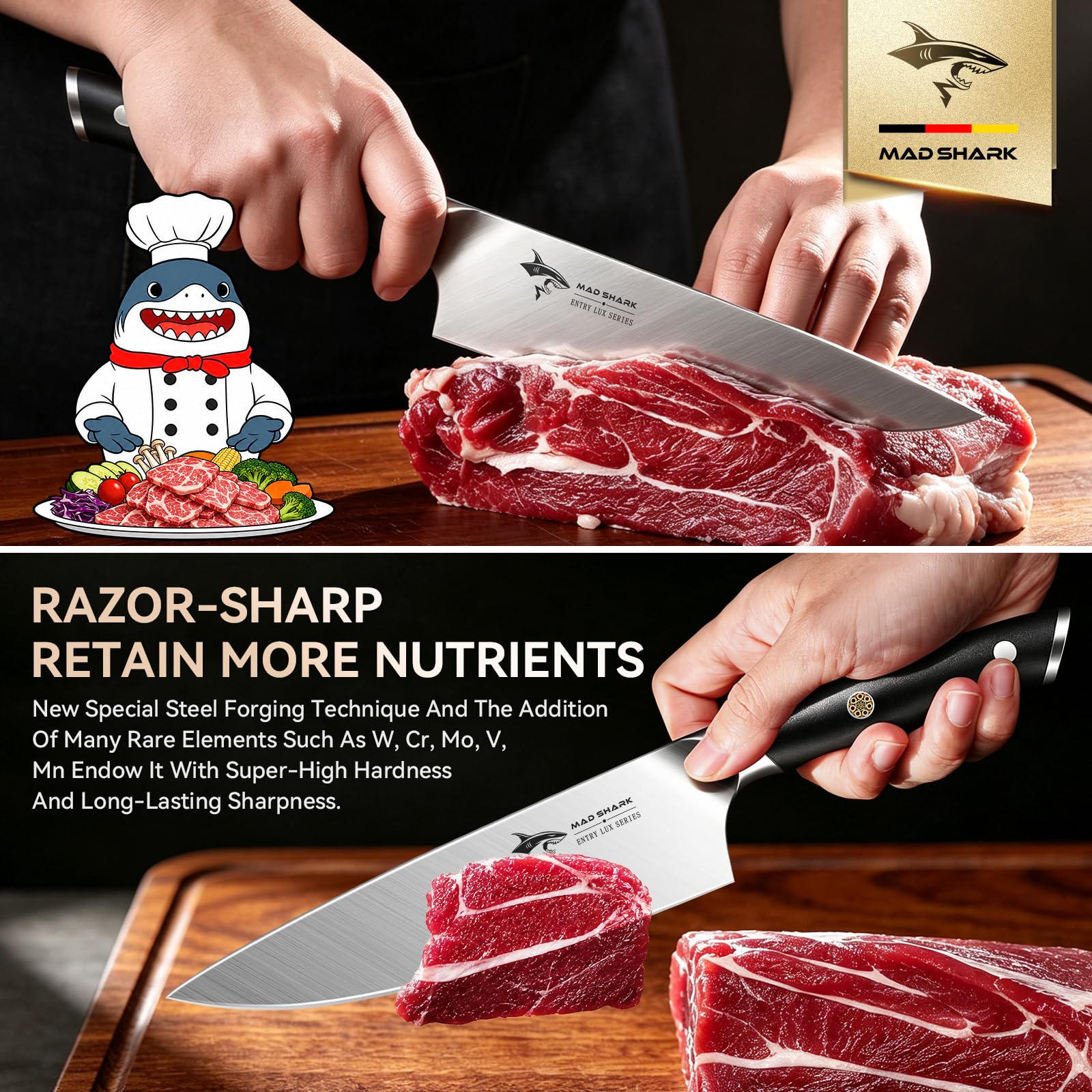 MAD SHARK 8-Inch Chef Knife, Full Tang German High-Carbon Stainless Steel — Amazon image 4