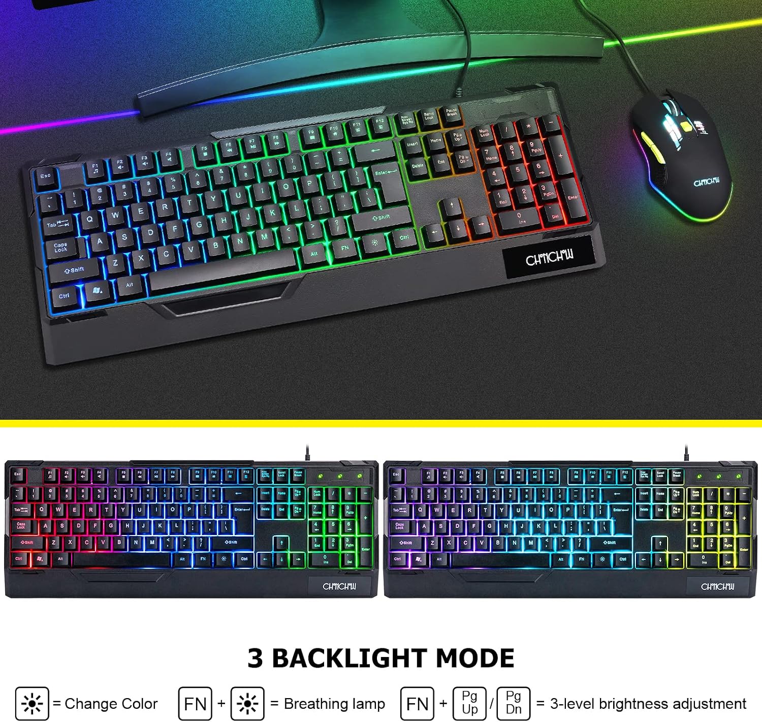 RGB Gaming Keyboard and Mouse,Wired Mouse and Keyboard LED Backlit Computer Keyboards&Mouse 6buttons 3200DPI&Gaming Mousepad for PC PS4 Xbox