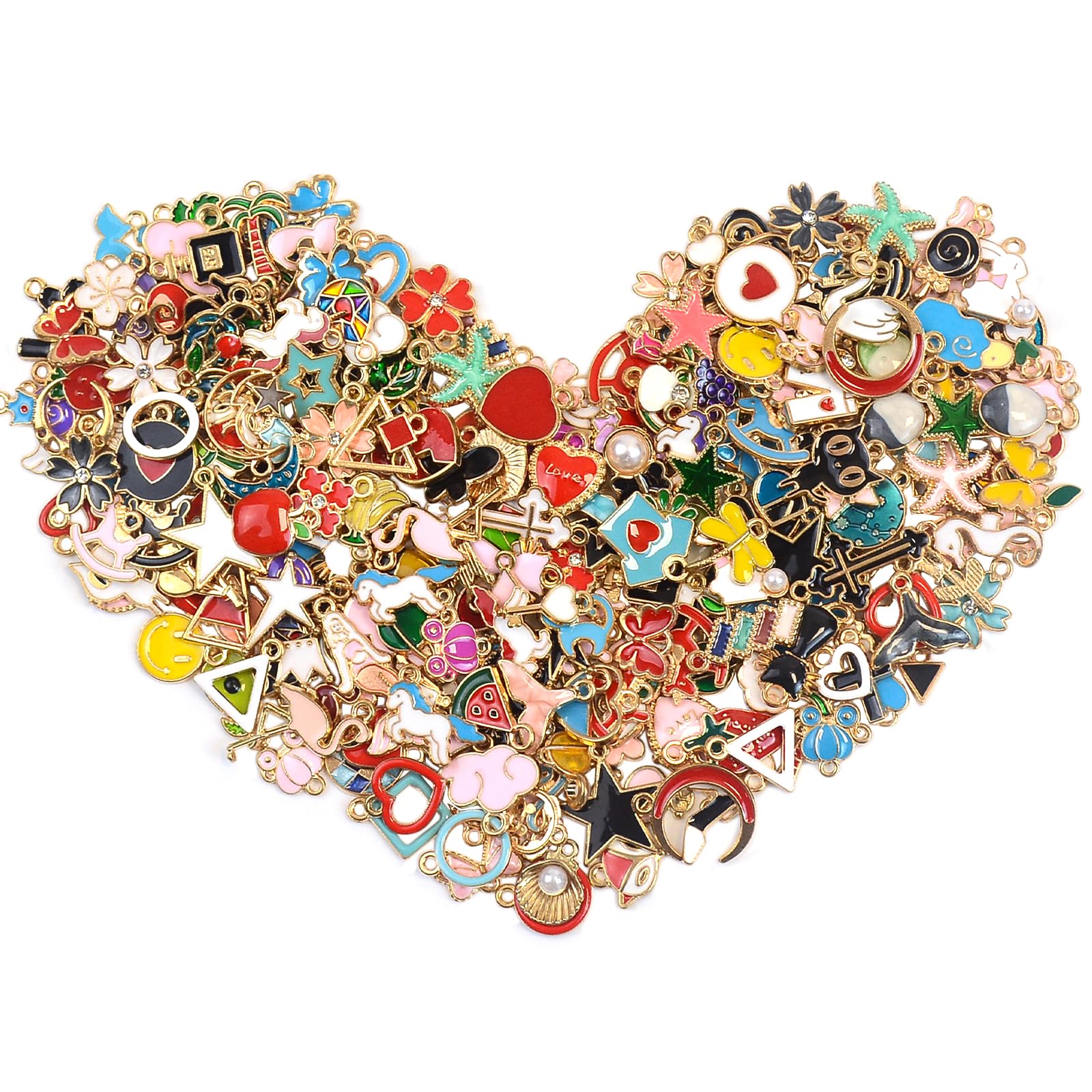 Small Jewelry Making Charms Crafts: 300 Pieces Bulk Colorful Assorted Cute Mini Enamel Pendants for DIY Earring Necklace, Teen Bracelet Decor,