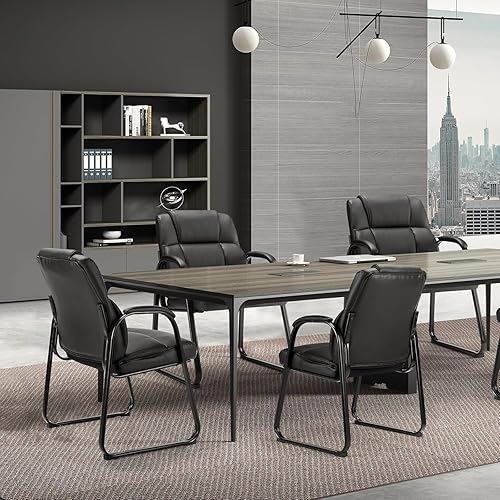 Miniatura 2 de Sweetcrispy Silla de invitados para sala de espera, sillas de recepción de oficina estacionarias de cuero sin ruedas, cómodos brazos acolchados