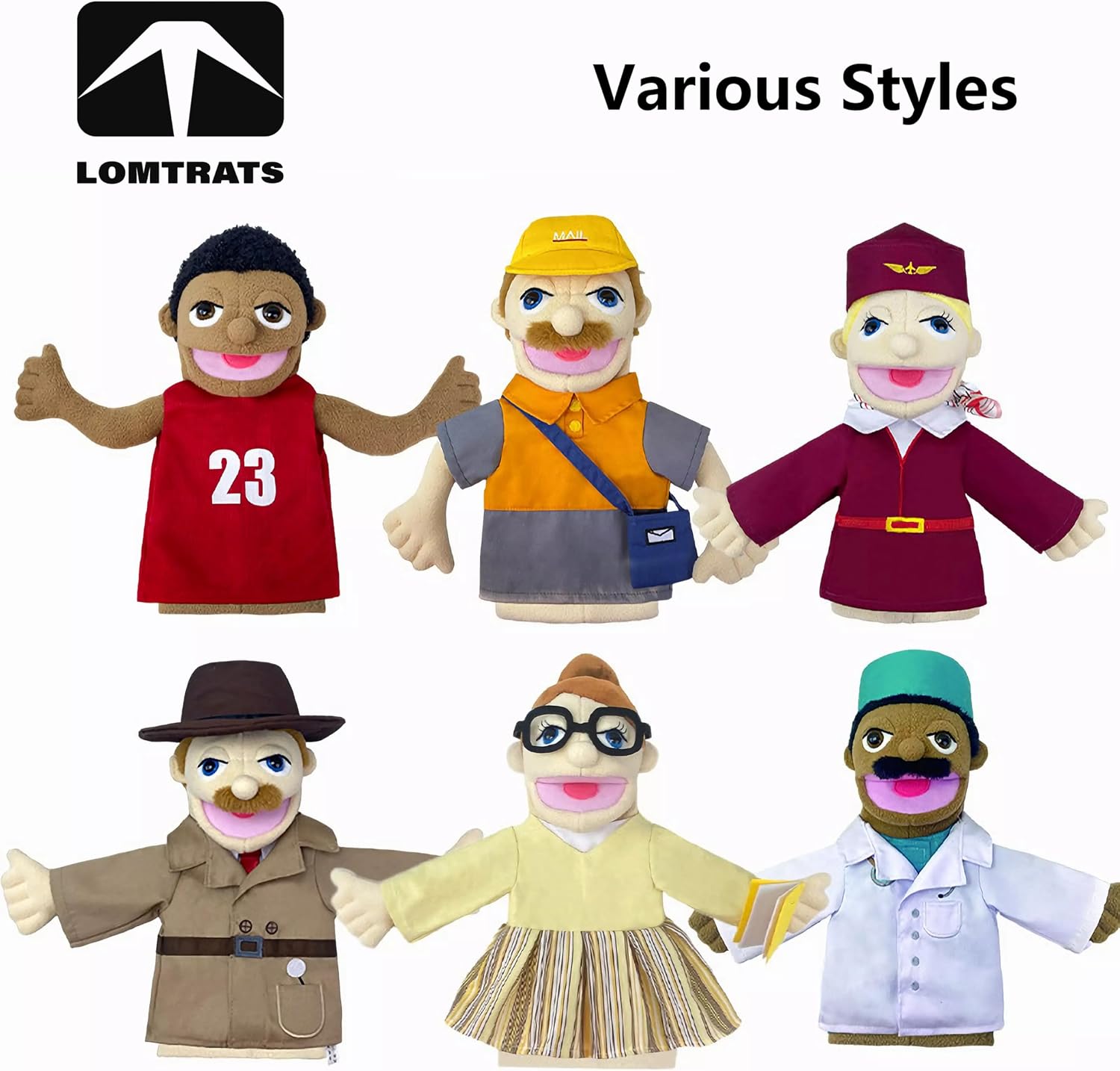 Family Hand Puppets for Kids,Includes Teacher, Policeman, Farmer, Pirate, Detective, etc. with Movable Open Mouths,Perfect for Storytelling,Teaching,Festival Gifts,1 PCS with Joystick