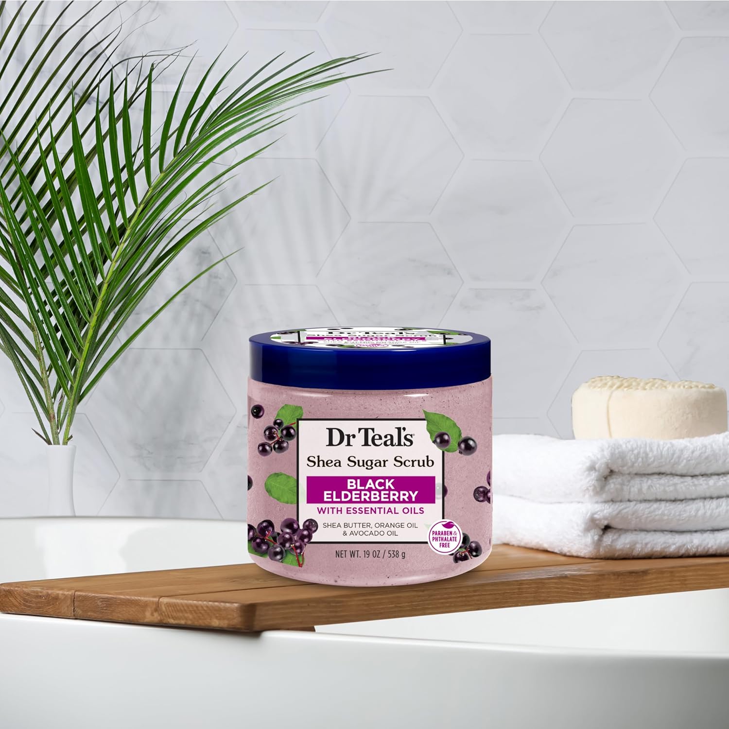 Dr Teal's Shea Sugar Body Scrub, Black Elderberry with Essential Oils, 19 oz (Pack of 3) - Image 7