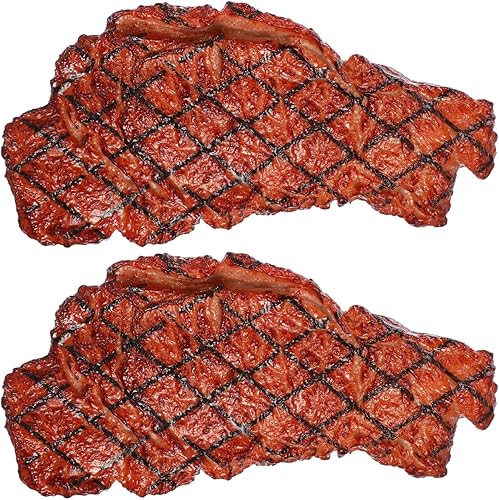 Miniatura 9 de Yardwe 2 piezas de carne falsa de simulación de carne de res asada falsa cocida falsa para decoración del hogar, cocina, exhibición de mercado,