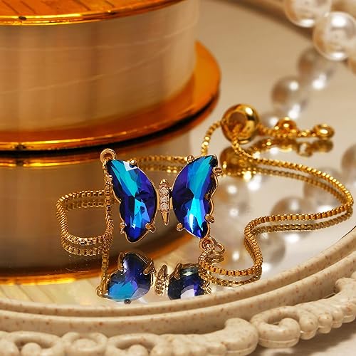Miniatura 5 de Collar chapado en oro de 18 quilates, collar y pulsera de cristal de mariposa para mujer, joyería de mariposa para regalos de mujer, collares con