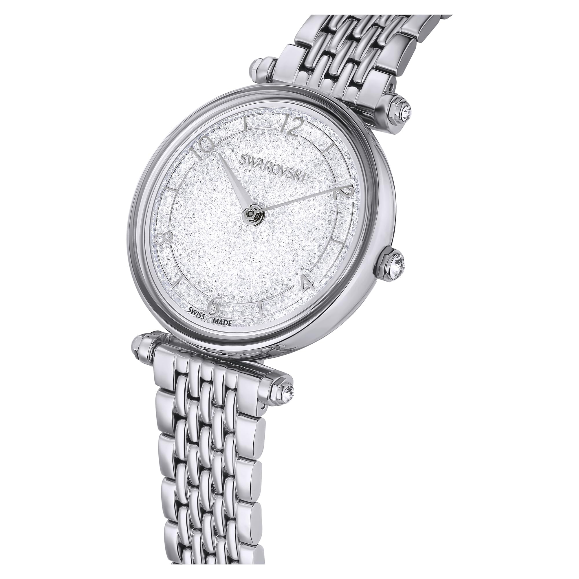 Swarovski Crystalline Wonder Uhr, Silberfarbene Damenuhr mit Edlem Zifferblatt mit Swarovski Kristallen und Verstellbarem Metallarmband