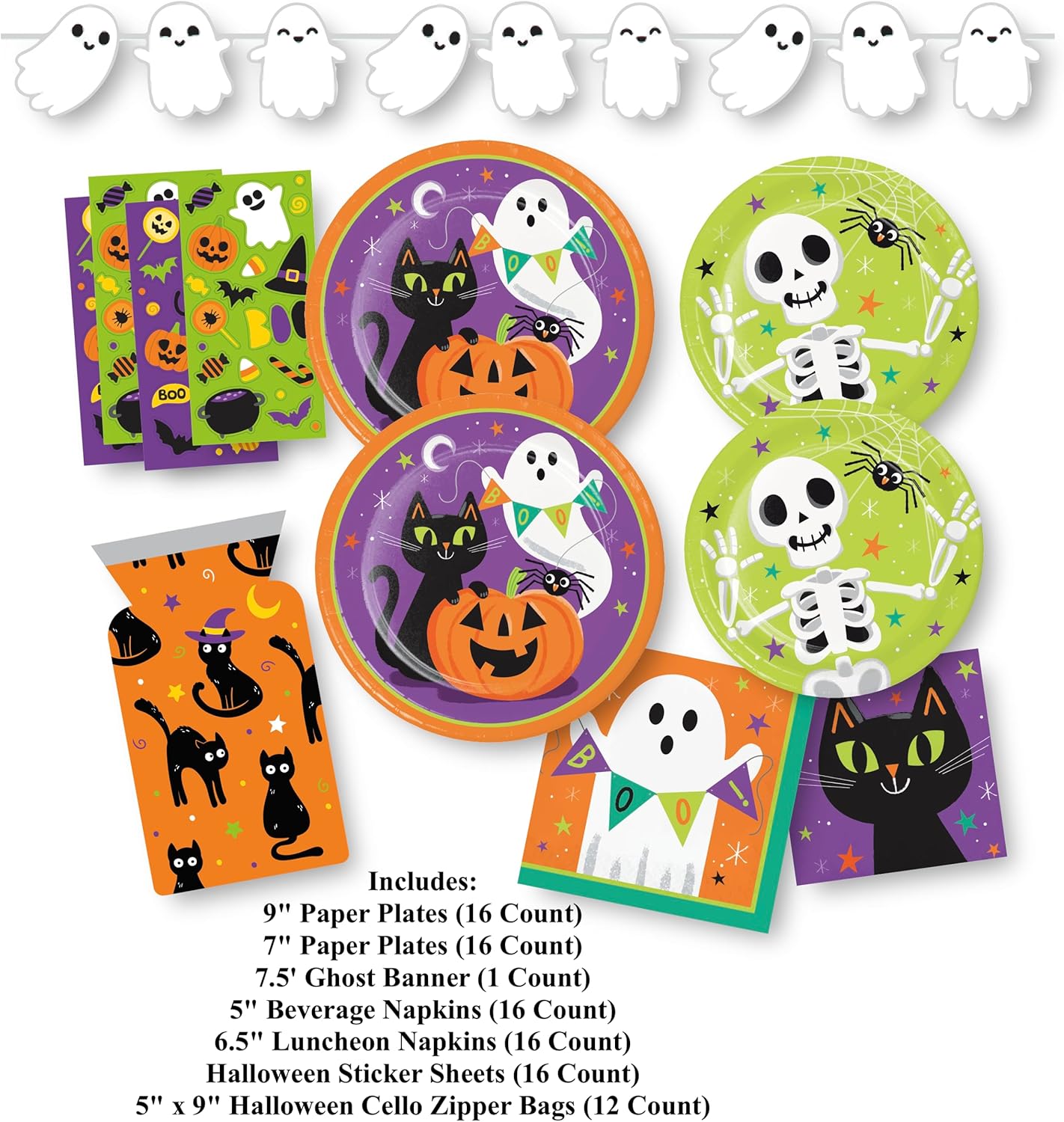 Kids Halloween Party Supplies - Plates Napkins Stickers Banner Favor Bags (93 Piece)