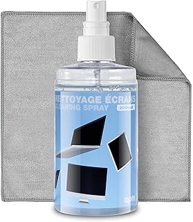 APM Spray Nettoyant Écran TV, PC, Smartphone, Tablette, Texture Gel Sans Alcool, Effet Antistatique, Anti-rayures, Anti-traces, Chiffon Microfibre Inclus, Nettoyage Sécurisé, 200ml, 600105