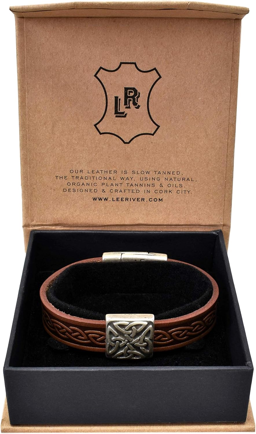 01104A Braden Square Celtic Leather Cuff, Brown (Medium)