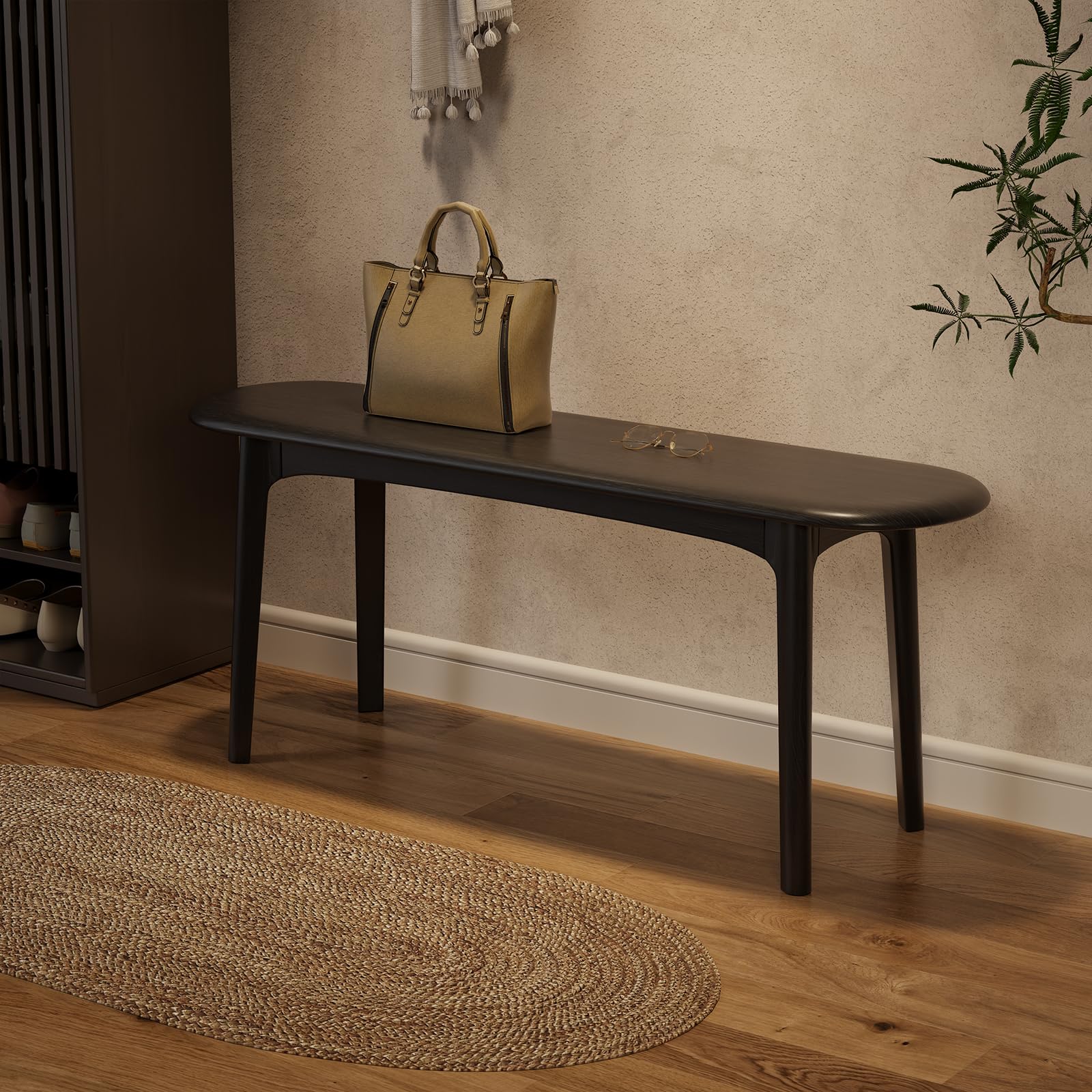 39" Solid Wood Small Dining Bench, Entryway Bench, Black