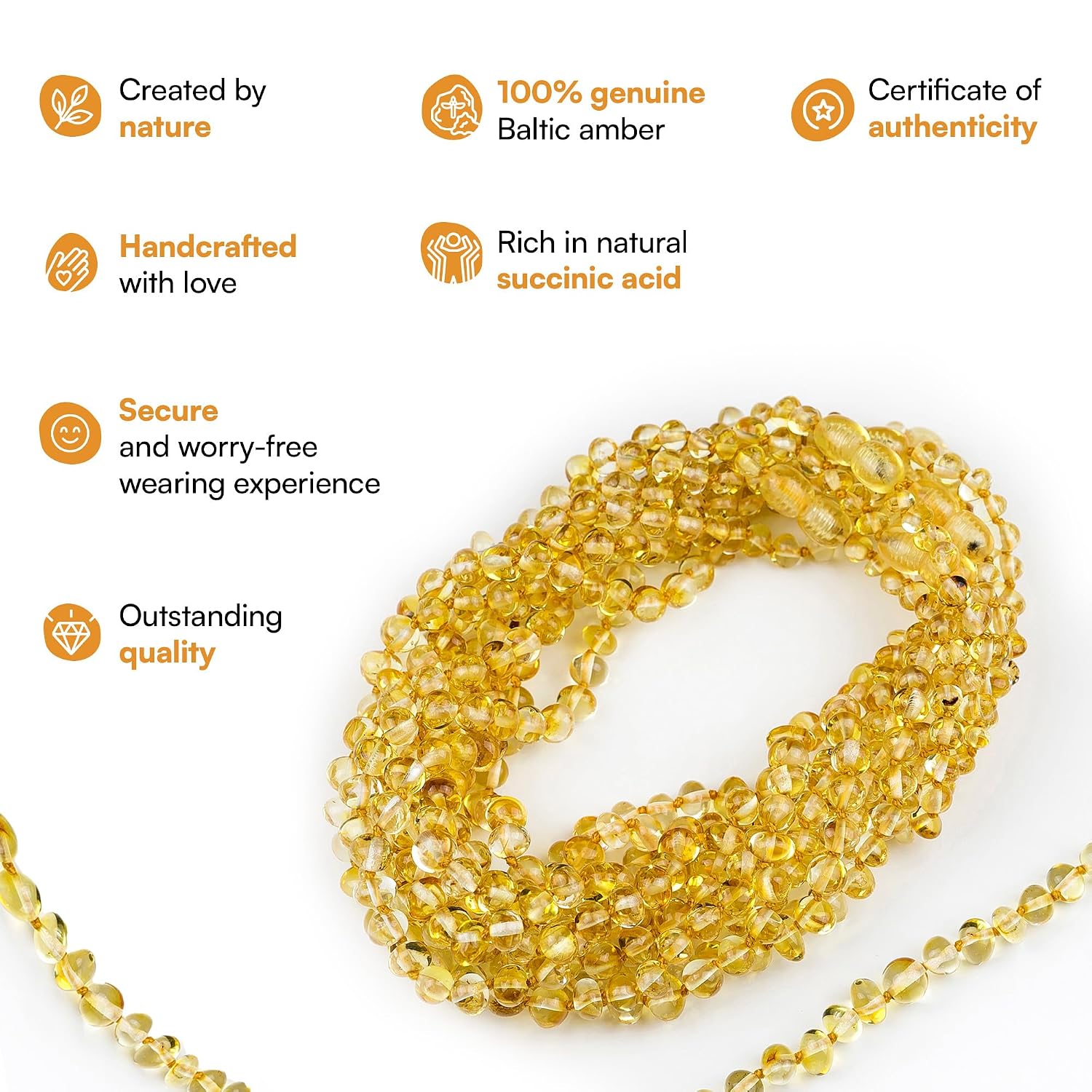 Amber Guru Baltic Amber Necklace for Women and Men (Authentic, Certified) - 17.7 Inches, Polished Beads - Handcrafted Unisex Amber Bead Jewelry for Adults - Image 3