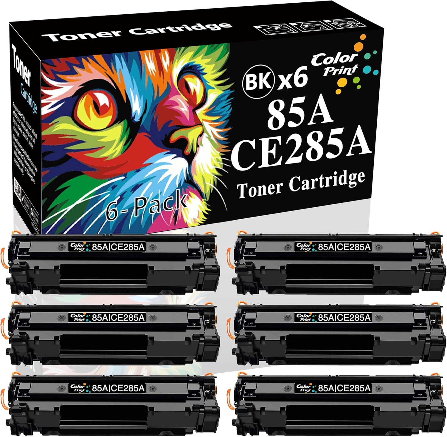 Compatible Toner Cartridge Replacement for 85A CE285A 285A 285 for Laser Jet P1109w P1102 P1102W M1210 M1212nf M1217nfw M1219nf Printer (Black, 6-Pack)