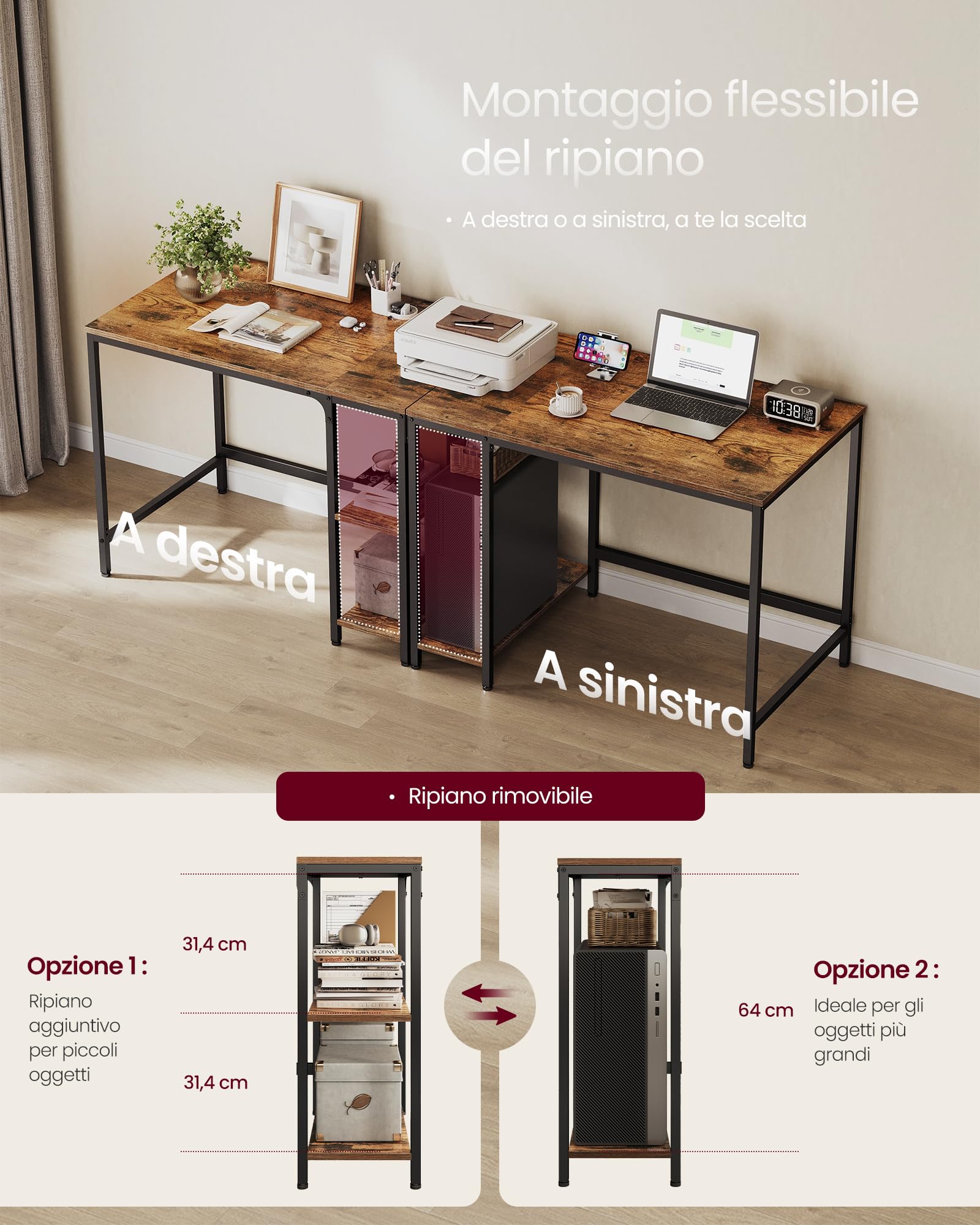 VASAGLE Scrivania per Computer, Scrittoio, Moderno, Tavolo da Lavoro, per Ufficio Camera da Letto Soggiorno, 100 x 50 x 76 cm, Marrone Vintage e Nero LWD046B01