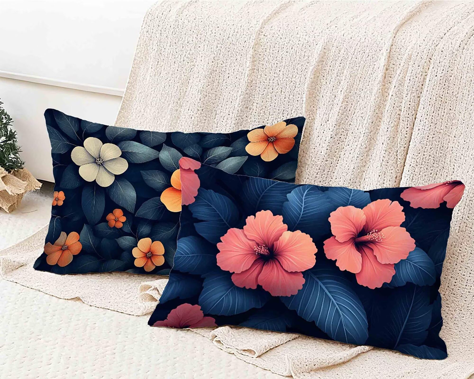 Kissenbezug Kirschblüten Kissenbezug 50x80 2er Set, Kopfkissen Rosa Kopfkissenbezug Wasserdicht Leinen Design Kissenbezüge Herbstdeko mit Verstecktem Reißverschluss für Deko Schlafzimmer -lsy250124F