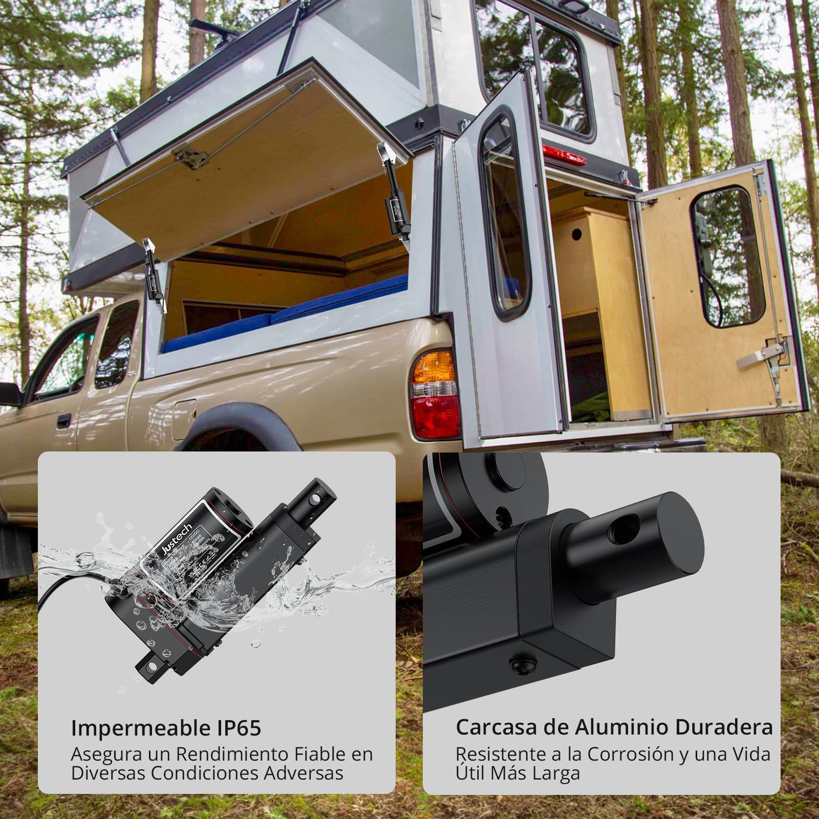 Justech Actuador Lineal 1500N 50mm,12V Motor Actuador Lineal,Impermeable IP65,Aleación de Aluminio para Sistema Automático de Apertura,Seguidor Solar para Paneles,Elevador de Cama etc