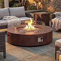 Vista 21 de COSIEST mesa de fogata a propano para exteriores de 35 pulgadas cuadrada de arenisca con protector contra el viento y mesa lateral, certificada