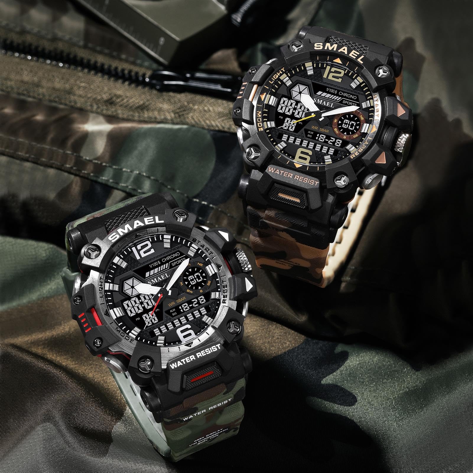 Montre Homme Numérique Analogique Sport Grand Visage Montres Homme Militaire Chronomètre 50M Etanche Multifonctionnel Montre