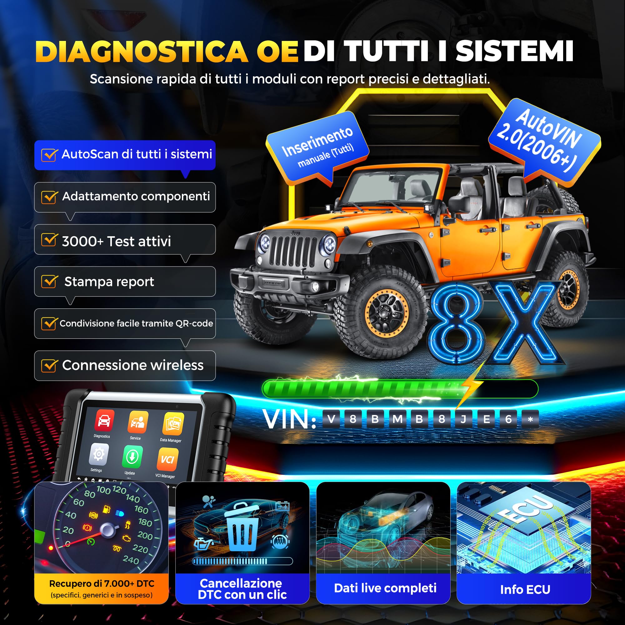 Autel MaxiCOM MK808BT PRO: 2026 Strumento Diagnostico Bidirezionale per Auto, Evoluzione di MK808S, MX808S, MK900 e MX900. Funzionalità pari al MK900BT, 3000+ Test, 28+ Servizi e Sistema Completo