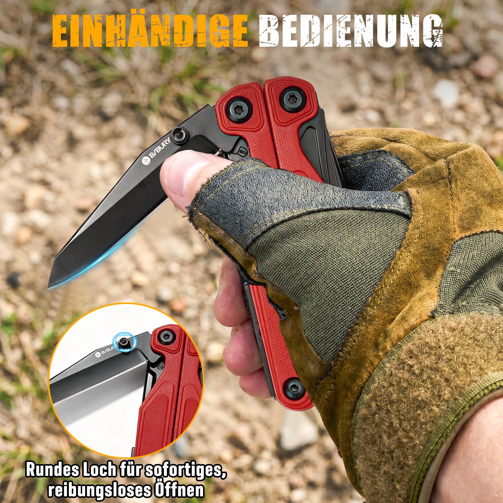 BIBURY 25-in-1 Multitool Multifunktionszange, YG12 Hartmetall-Schneide, G10-Griff, 3Cr13 Edelstahl, Outdoor Camping Werkzeug inkl Bitsatz und Nylontasche, für Fahrrad, DIY und Reparatur