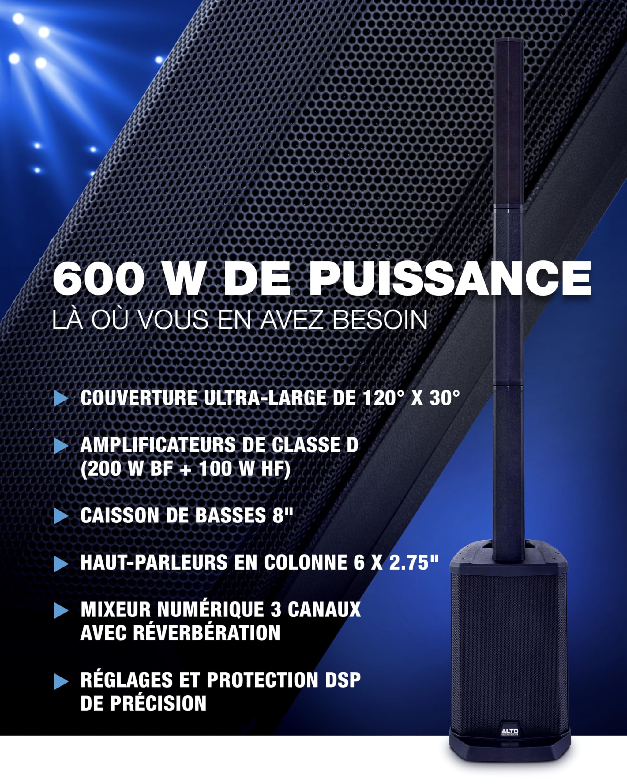 ALTO TS108C Ensemble Portable de Haut-parleurs Actifs 600 Watts avec mixeur numérique 3 canaux, Bluetooth et App de Commande, pour Musiciens Solo, DJ et salles de Spectacle