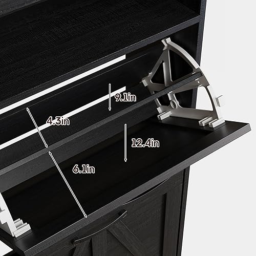 Miniatura 39 de Zapatero con 2 cajones abatibles y almacenamiento abierto, armario de almacenamiento de zapatos de granja para entrada, estante organizador estrecho