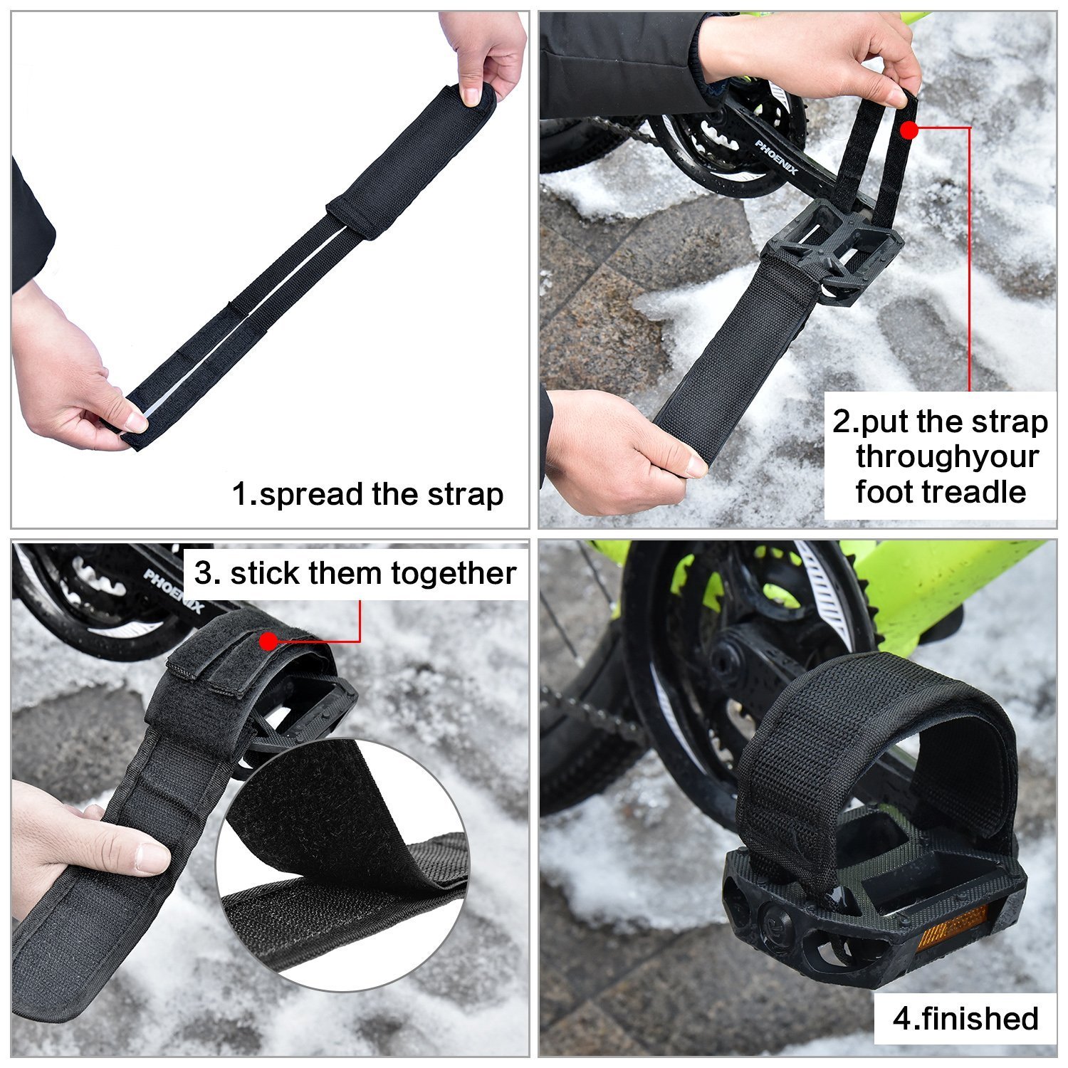 Yardwe 4 Pezzi Cinghie Per Pedali Bicicletta E Vogatore – Fasce Regolabili In Tessuto Misto Per Fitness E Allenamento, Antiscivolo, 25,5x5 Cm, Nero