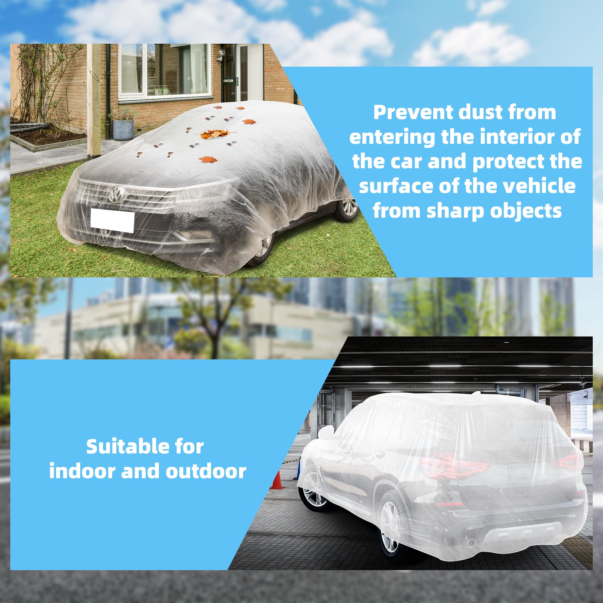 U0U Disposable Car Covers 22 x 12 Universal Plastic Car Covers for Automobiles Clear Car Cover with Elastic — view 6