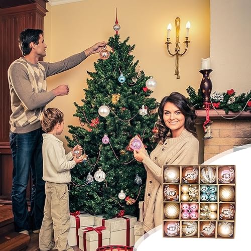 Vista 4 de Esferas decorativas de Navidad, 44 bolas colgantes de 2.361.18 pulgadas, 9 estilos, ciervos, copos de nieve, bolas de Navidad, adornos de estrella