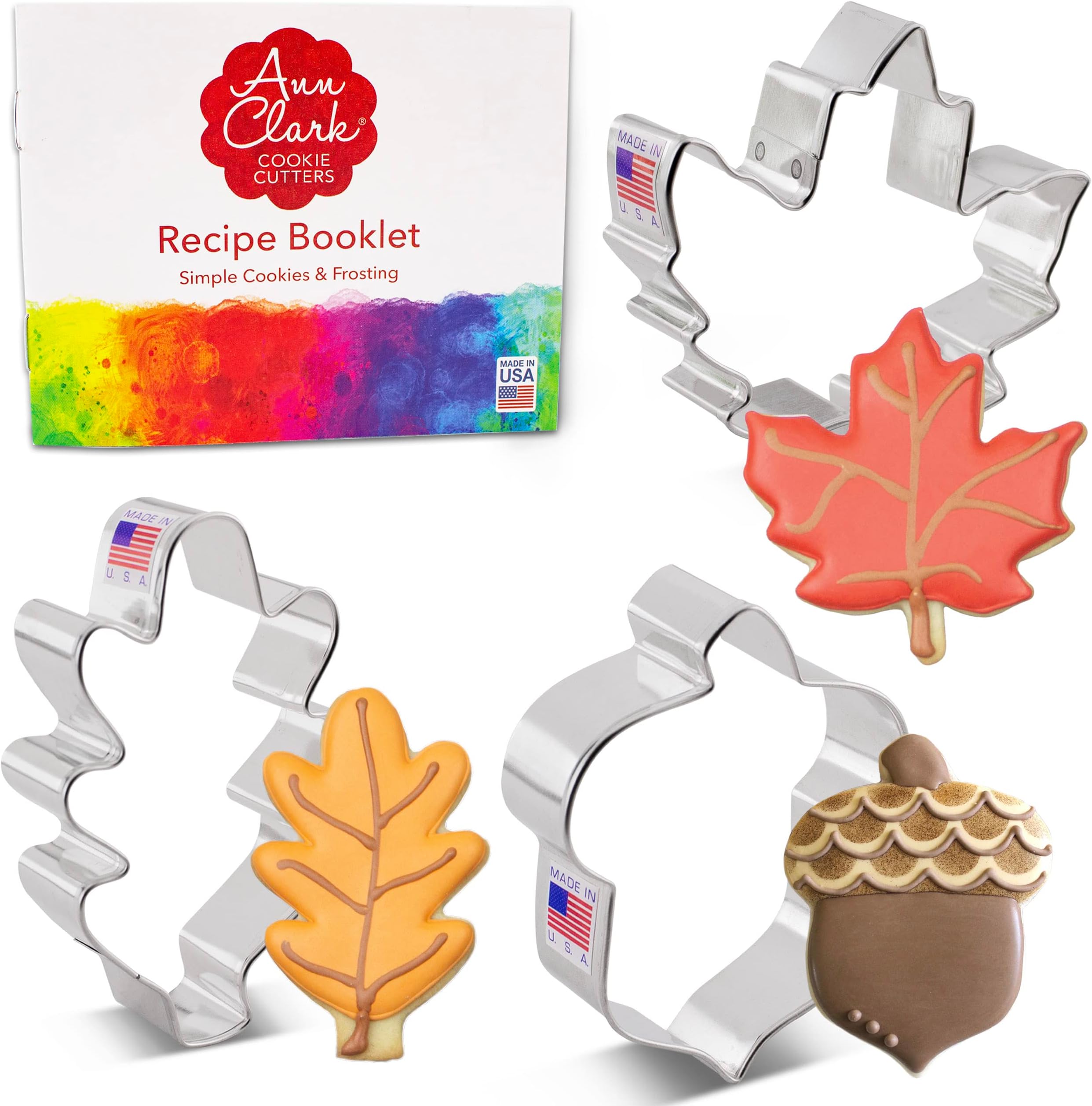 Fall Leaves Cookie Cutters 3-Pc. Set Made in USA by Ann Clark, Acorn, Maple Leaf, Oak Leaf