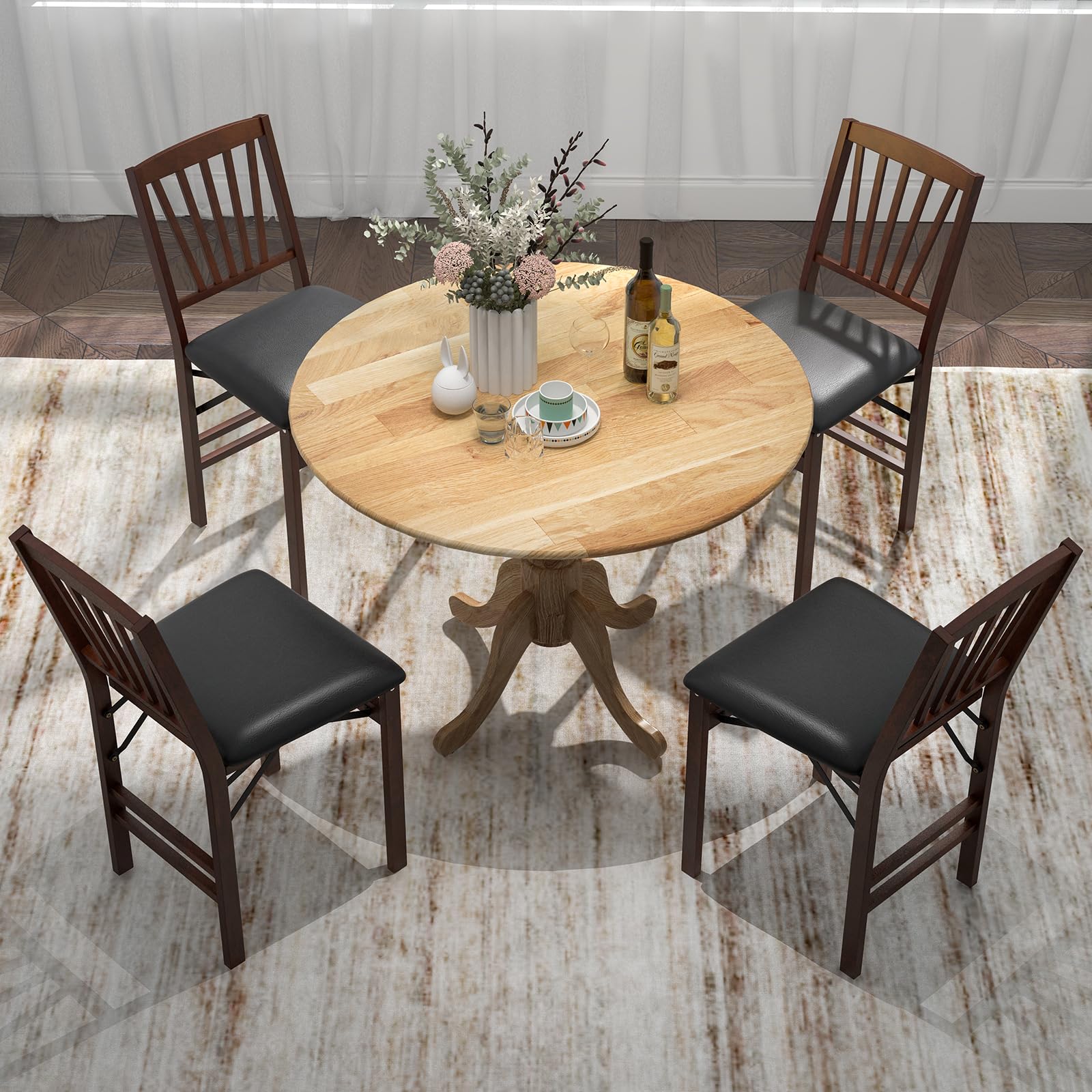 GIANTEX Mesa de Comedor Redonda 100 cm, Mesa de Cocina de Madera de Caucho para 4 Personas, Base de Pedestal, Estilo Rústico, para Restaurante, Cafetería (Natural)
