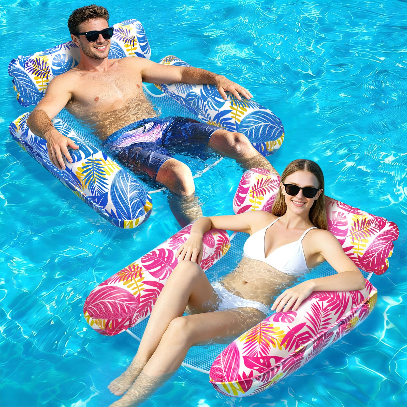 Dusor Luftmatratze Pool Zubehör 2 Stück, Luftmatratze Wasser Hängematte Pool Erwachsene 4 In 1, Aufblasbare Pool Spielzeug Wasserhängematte, Wasserspielzeug für Erwachsene und Kinder