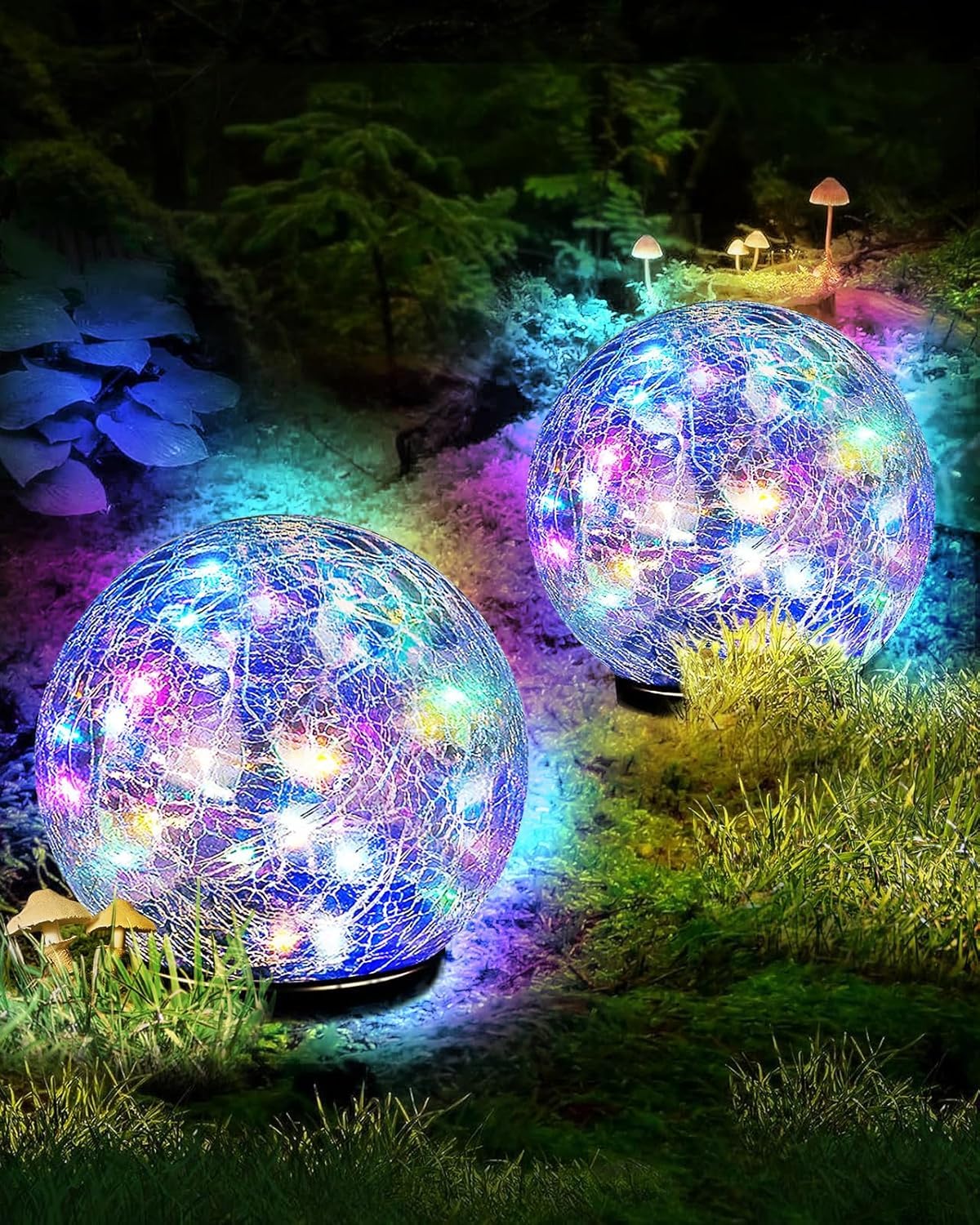 Luz del globo solar al aire libre, 3 piezasLuzes solares impermeables de vidrio agrietado del jardín,Luzes de bola del jardín del paisaje (Multicolor, 10CM 20LED)