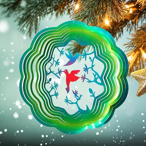 FONMY Molinillo de viento de acero inoxidable colgante 3D para decoración de jardín para interiores y exteriores, degradado, color azul, gemelos,