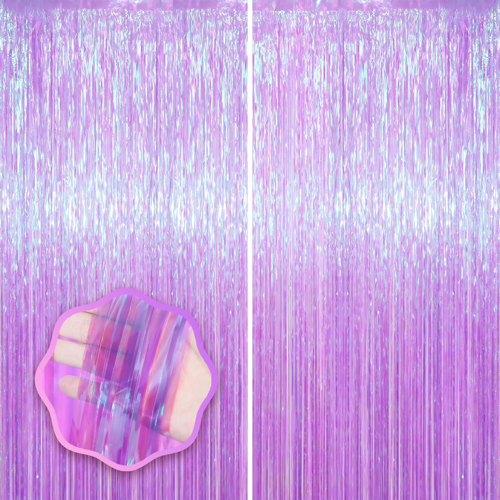 Voircoloria 2 Pack Iridescent Purple Foil Fringe Curtains, Glittering Tinsel Streamers Party Decorations,Mermaid Fringe Backdrop for Gir's Birthday, Bachelorette, Baby Shower Theme Party