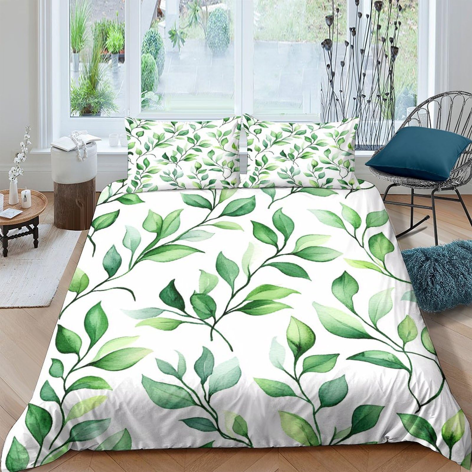 Ctjqhvkz Style-5 3D Printed Green Leaf Fitted Sheet Microfiber Soft Decorative Botanical Bed Sheet For Bedroom Guestroom Dorm Single（135X200cm）