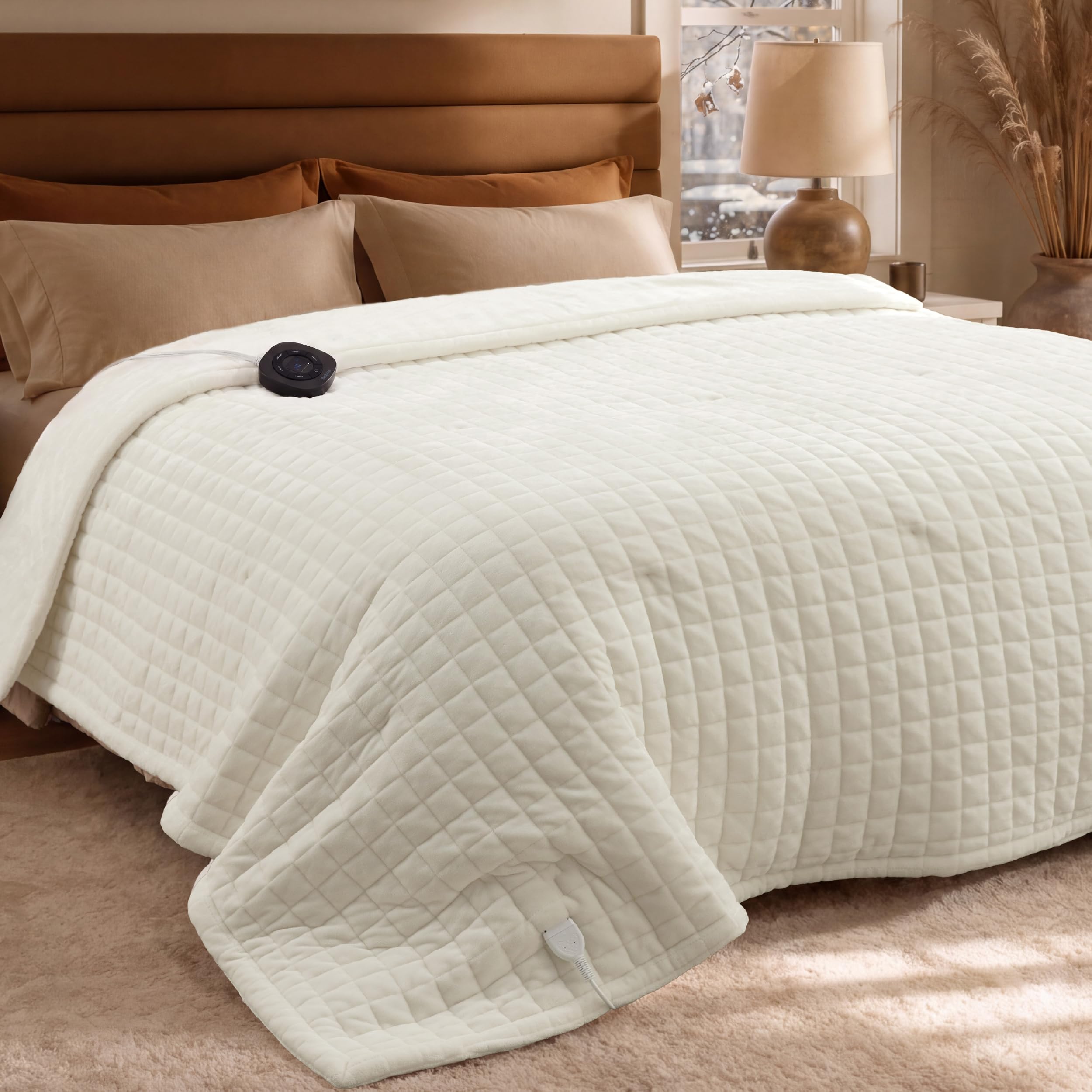 Bedsure Luxury Quilted Heated Blanket Full, Thick Electric Blanket, Ivory
