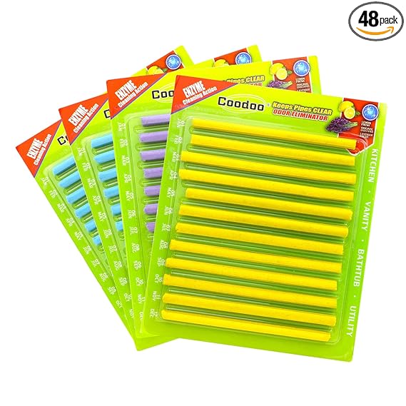48PCS Drain Cleaner Sticks Sink Deodorizer Clog Remover Organic Enzyme Drain Cleaner Septic Tank Safe Little Cleaner Expert for Kitchen Bathroom Toilet Showers