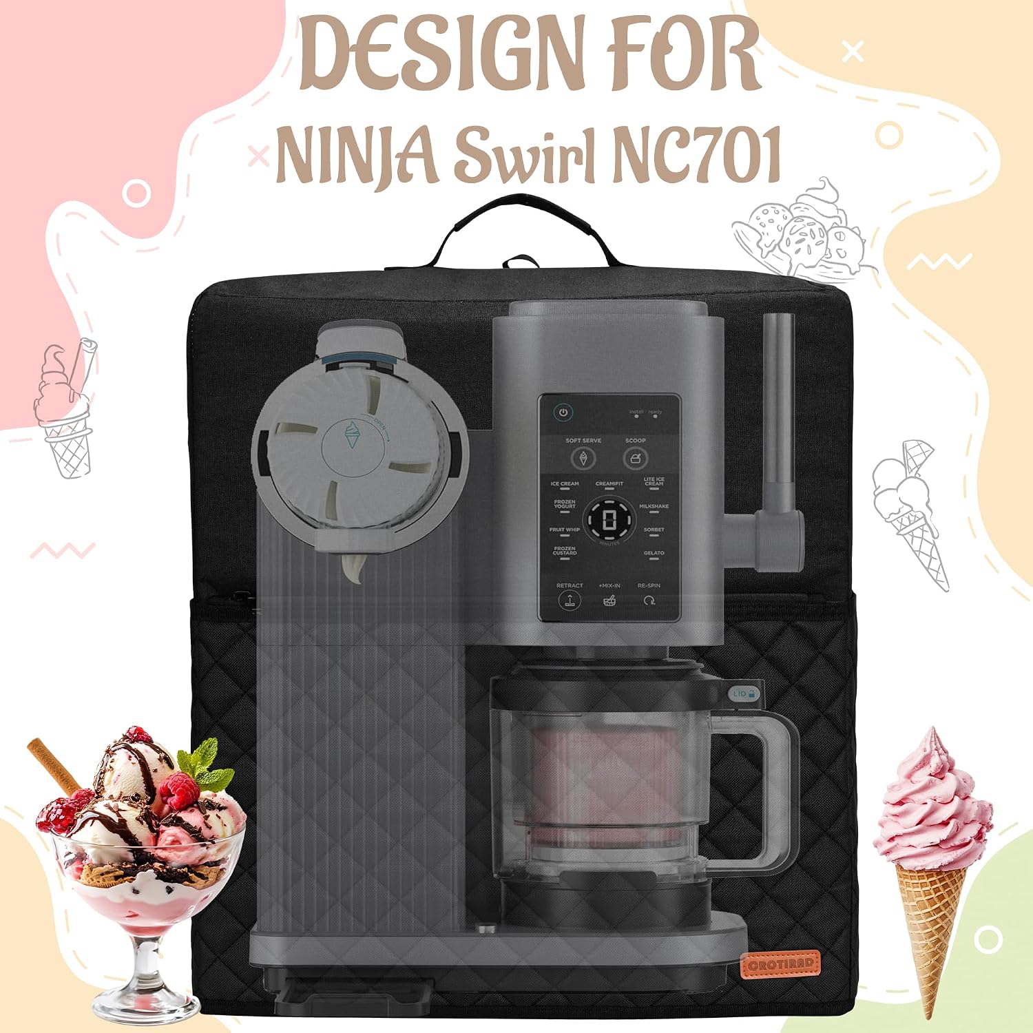 CROTIRAD Ice Cream Machine Cover for Ninja Swirl NC701, Quilted Dust Cover image 2