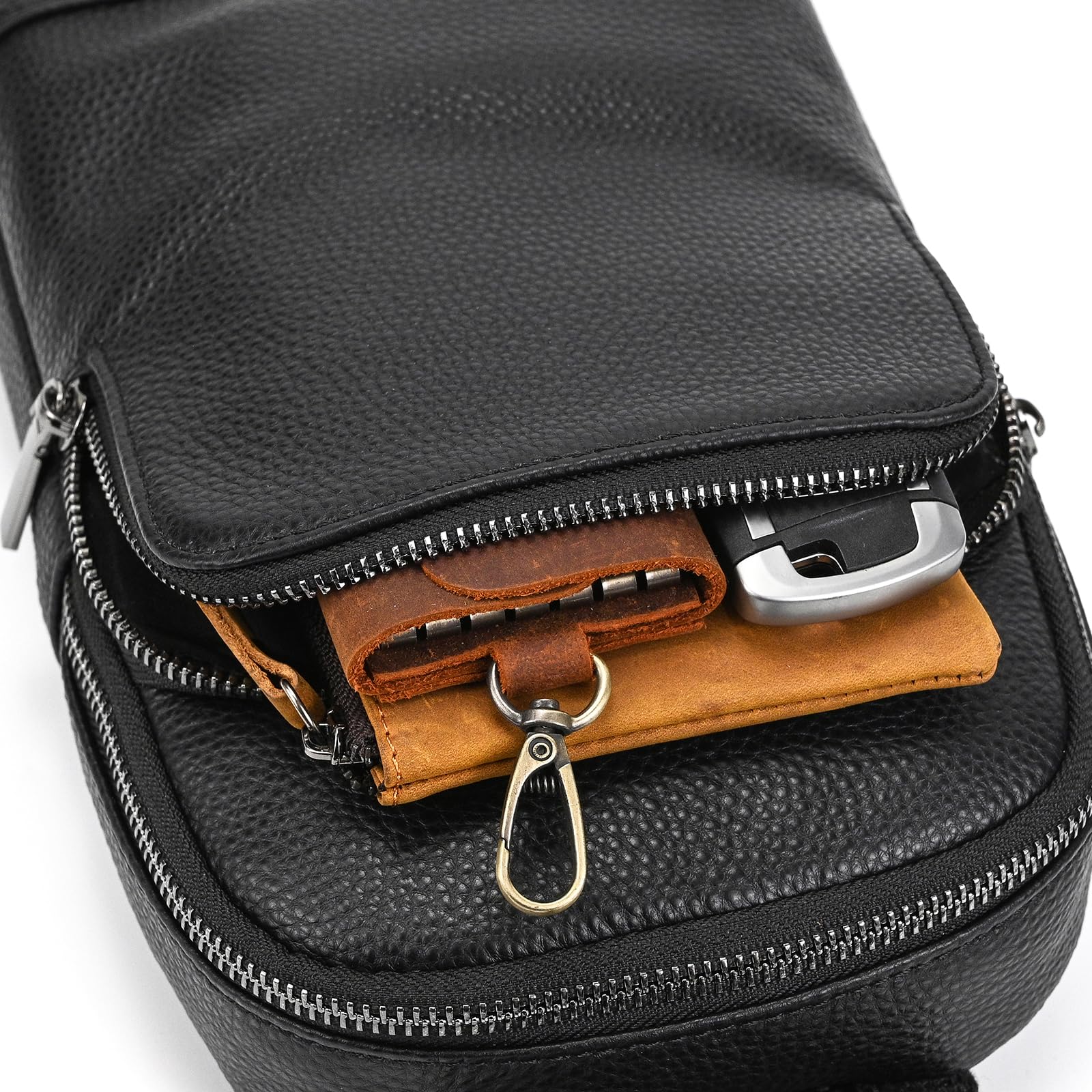 Leder Brust Tasche Männer Leder Umhängetasche Business Freizeit Crossbody Tasche Reise Arbeit kleine Handtasche, 9339 Schwarz