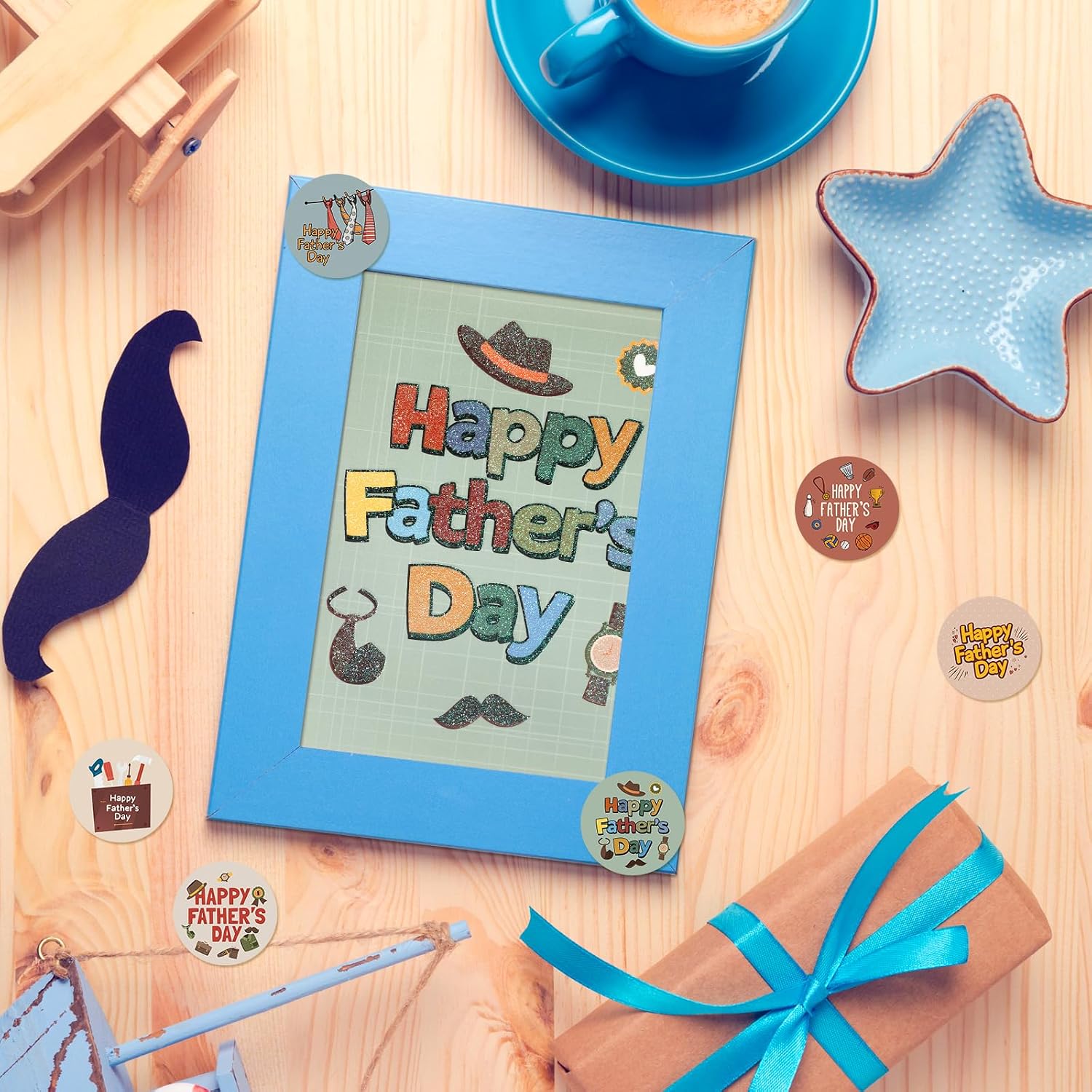 Fancy Land Happy Fathers Day Cards with Envelopes 24 Pack Foil Glitter Vintage Father's Day Dad's Gift Cards Blank Inside Bulk