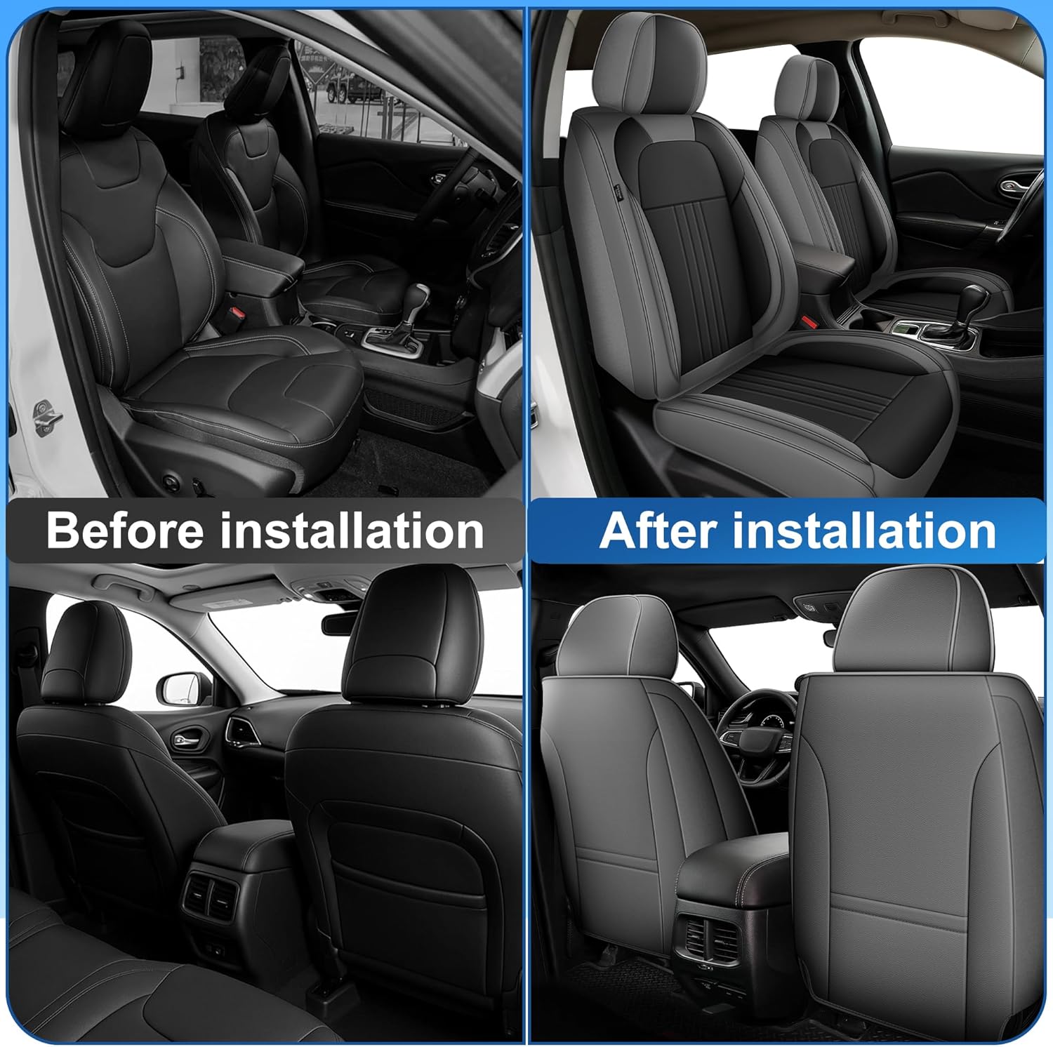 Front Seat Covers Fit for Nissan Rogue 2009-2025 2026 Car Seat Covers Luxury Leather Waterproof Automotive Seat Comfort Protectors Covers Compatible with Airbag(2 Seats,Black&Grey)