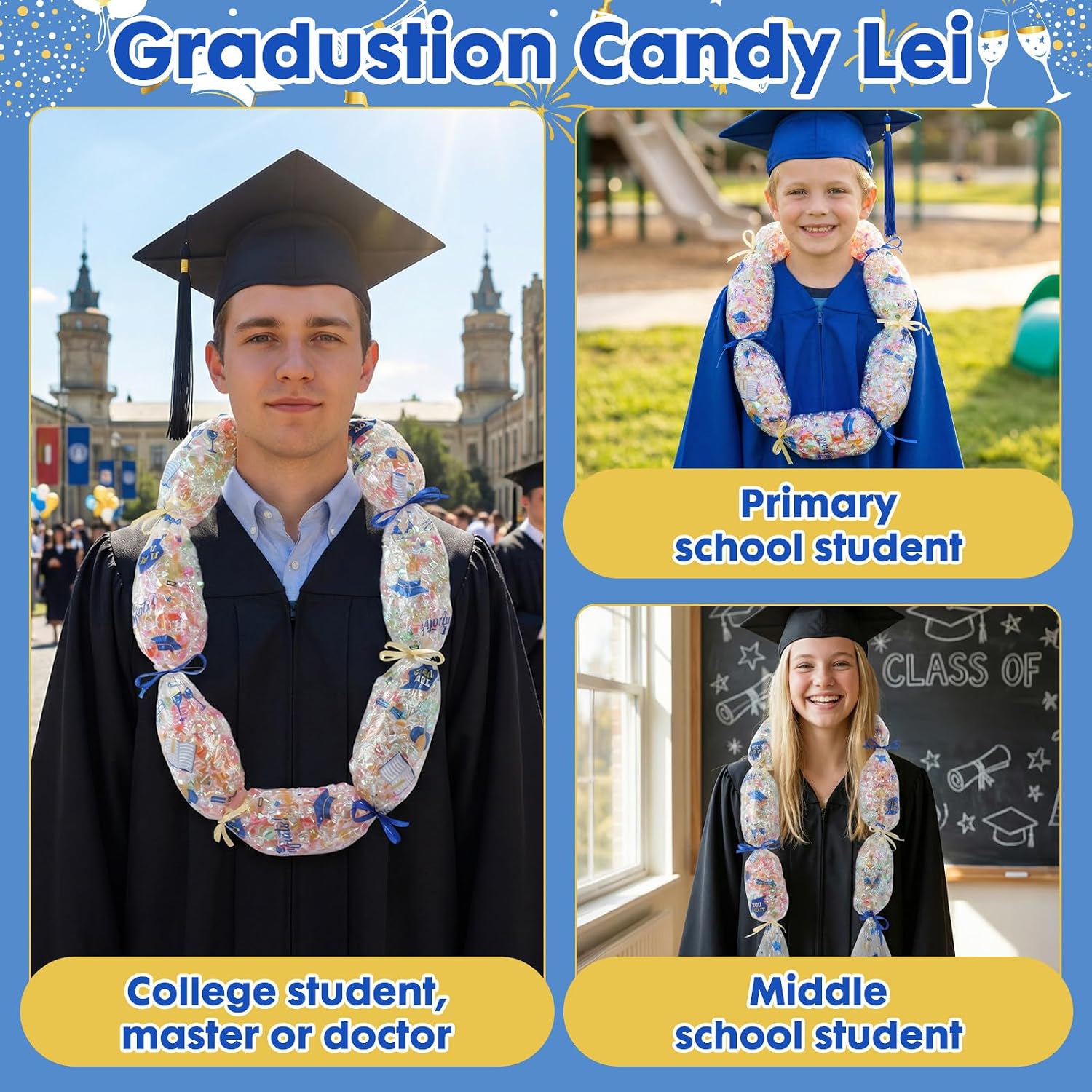 ULTECHNOVO 2026 Graduation Candy Leis Kit- 98 Tubing with 2 Ribbons- Graduation Candy Lei Bags Making Kit for Grad Party Decorations