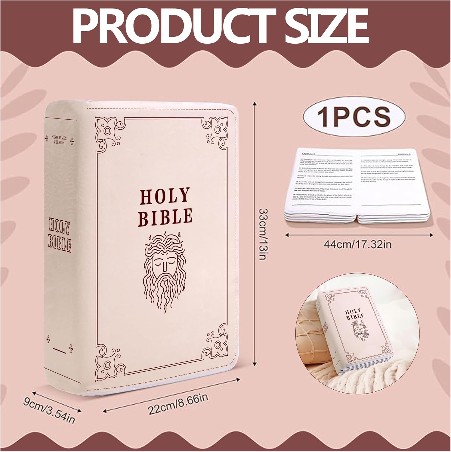 Holy Bible Pillow，Christian Gifts，Bible Plush，Cozy Faith Bible Pillow (Pink)