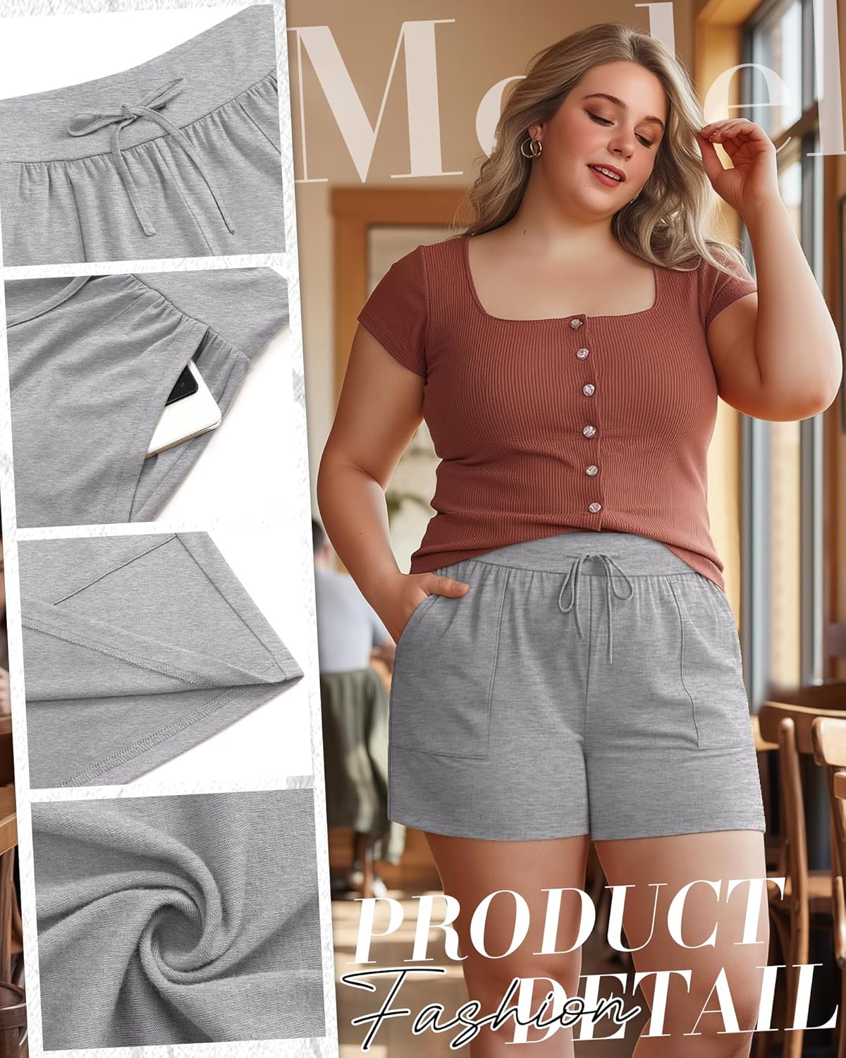 3 Pack Women's Plus Size Shorts, Drawstring Sweat Shorts Loose Lounge Running Athletic Shorts with Pockets - Image 5