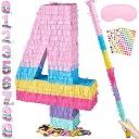PCFING 20 Inch Number 4 Piñata Rainbow Candy Color with 30 Inch Piñata Stick Blindfold Confetti for Boy Girl Kids Birthday Party Decorations, Anniversary Celebration, Fiesta gallery image