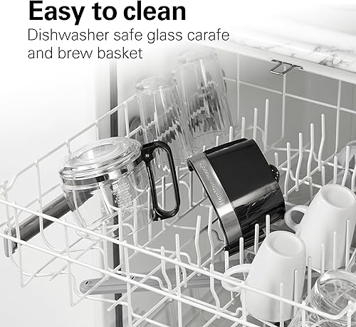 Miniatura 7 de Hamilton Beach Cafetera de goteo de 5 tazas con canasta de llenado frontal fácil, diseño compacto, funciona con enchufes inteligentes, jarra de